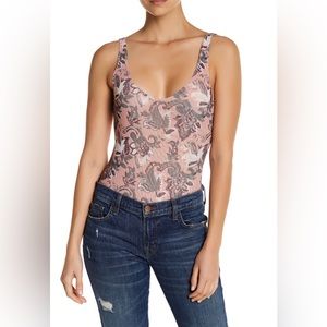 Free People Pink Floral bodysuit Sz Large